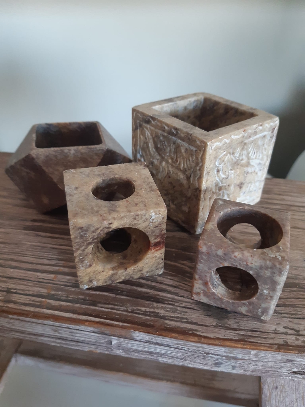 Vintage Natural Marble Stone and Soap Stone Tea Light Holders - Set of 2